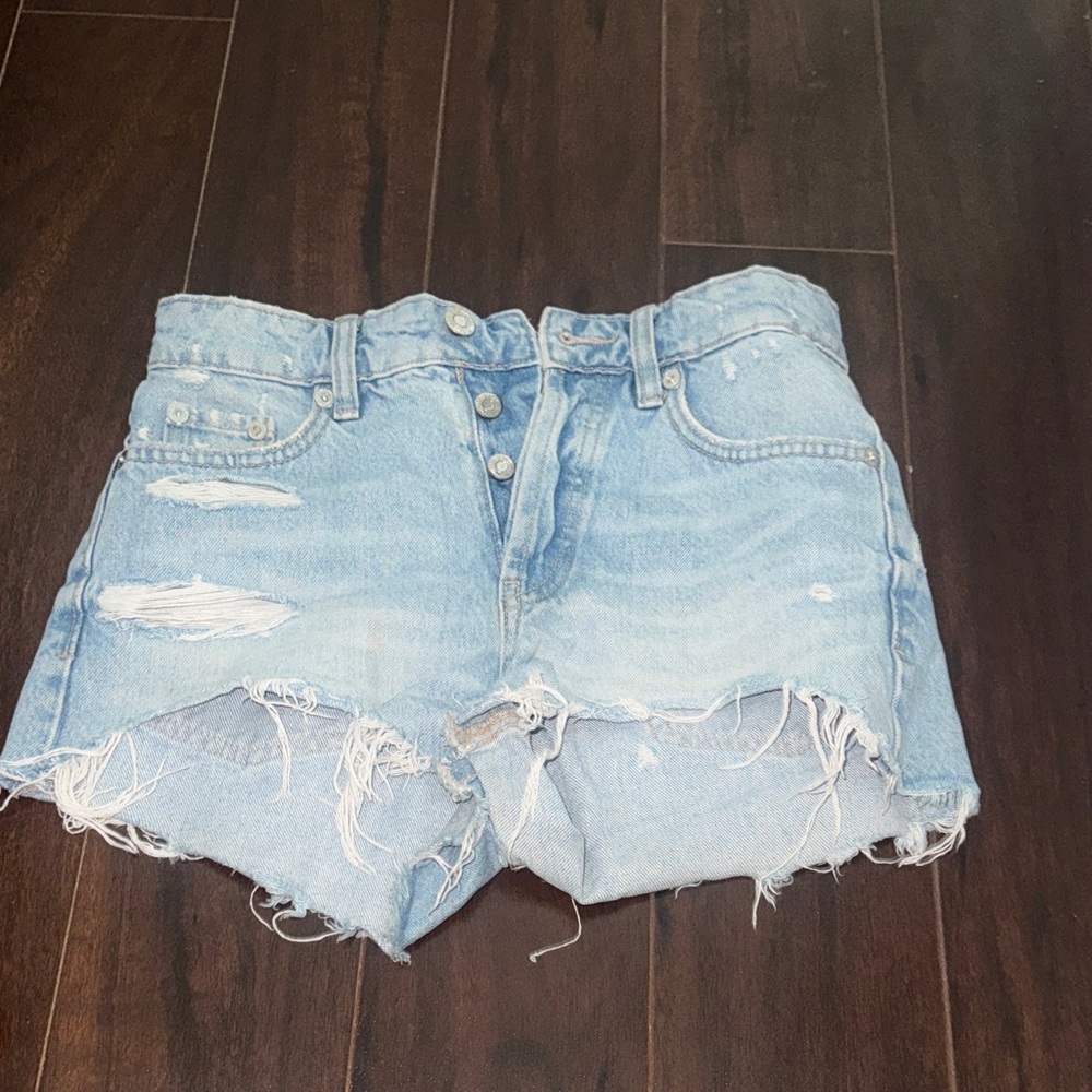 Light Blue Distressed Denim Shorts -